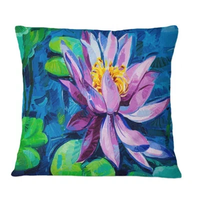 Design Art Pink Blossoming Water Lily - Traditional Printed Throw Pillow In Pink;purple