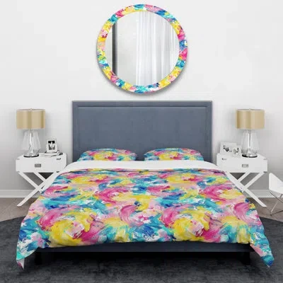 Design Art Pink Blue Abstract Circus Pastel Iii - Abstract Duvet Cover Set In Blue;pink
