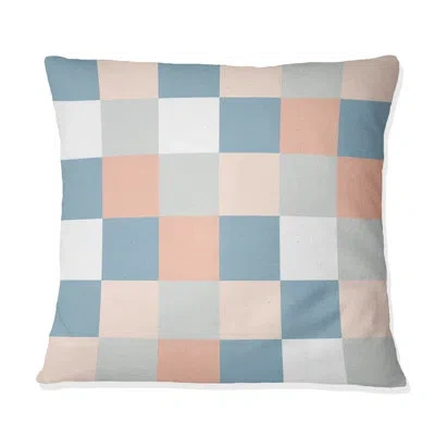 Design Art Pink Blue Abstract Misty Grid I - Abstract Pillow In Blue;pink