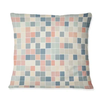 Design Art Pink Blue Abstract Misty Grid Ii - Abstract Pillow In Blue;pink