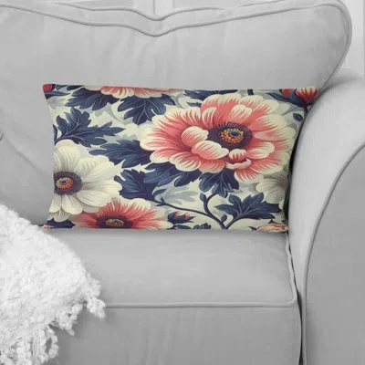 Design Art Pink Blue Blooming Daisy Gardens - Modern Lumbar Pillow In Blue;pink