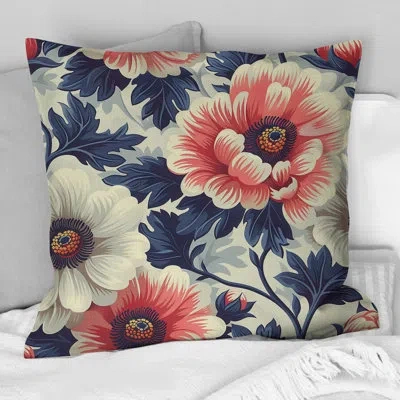 Design Art Pink Blue Blooming Daisy Gardens - Modern Throw Pillow In Blue;pink