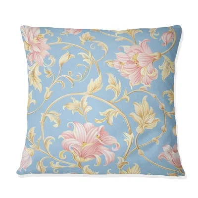 Design Art Pink Blue Boho Floral Paradise Iii - Boho Pillow In Blue;pink