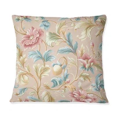 Design Art Pink Blue Boho Floral Paradise V - Boho Pillow In Blue;pink