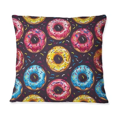 Design Art Pink Blue Donuts Pattern - Children Pillow In Pink;blue