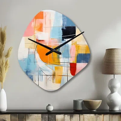 Design Art Pink Blue Mid Century Colorful Contrasts - Midcentury Modern Asymmetrical Metal Wall Clock, Pink Uni In Blue;pink