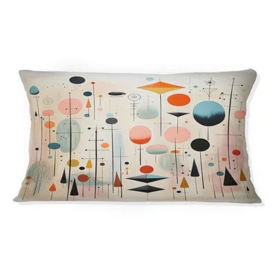 Design Art Pink Blue Mid Century Whimsical Wonders I - Abstract Midcentury Printed Throw Pillow In Blue;pink