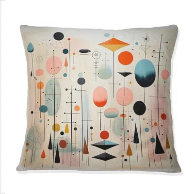 Design Art Pink Blue Mid Century Whimsical Wonders I - Abstract Midcentury Printed Throw Pillow In Blue;pink
