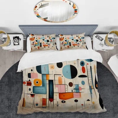 Design Art Pink Blue Mid Century Whimsical Wonders Iii - Abstract Midcentury Duvet Cover Set In Blue;pink
