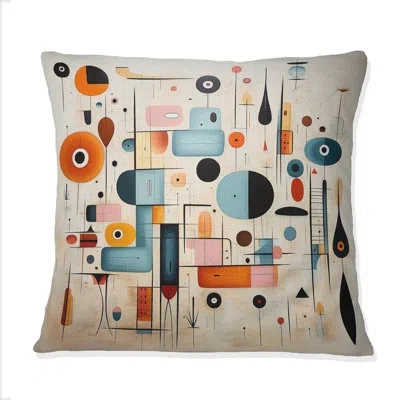 Design Art Pink Blue Mid Century Whimsical Wonders Iii - Abstract Midcentury Printed Throw Pillow In Blue;pink