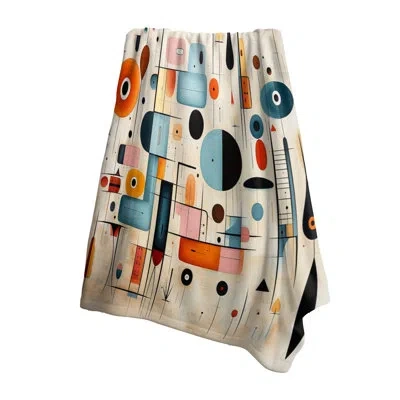 Design Art Pink Blue Mid Century Whimsical Wonders Iii - Abstract Midcentury Throw Blanket For Couch In Blue;pink