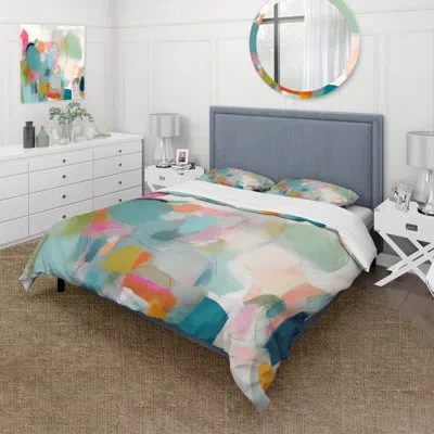 Design Art Pink Blue Minimalism Fluidity Iv - Abstract Minimalism Duvet Cover Set In Blue;pink