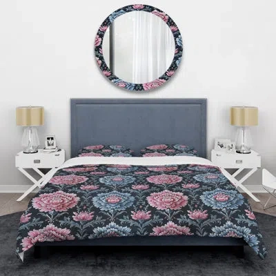 Design Art Pink Blue Modern Floral Gardens - Modern Duvet Cover Set In Blue;pink