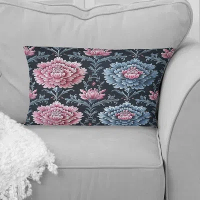 Design Art Pink Blue Modern Floral Gardens - Modern Lumbar Pillow In Blue;pink