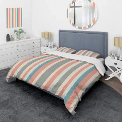 Design Art Pink Blue Stripes I - Stripes Duvet Cover Set In Blue;pink