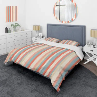 Design Art Pink Blue Stripes Ii - Stripes Duvet Cover Set In Blue;pink