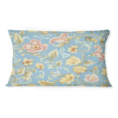 Design Art Pink Blue Vintage Flower Paradise I - Vintage Lumbar Pillow In Blue;pink