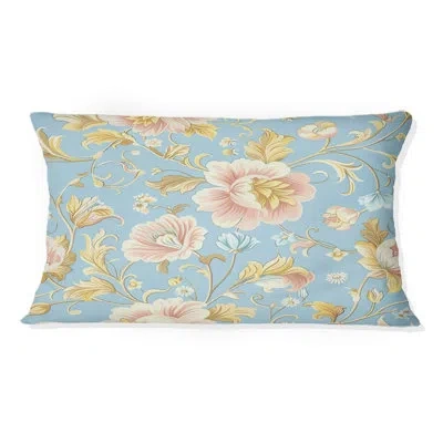 Design Art Pink Blue Vintage Flower Paradise Ii - Vintage Lumbar Pillow In Blue;pink