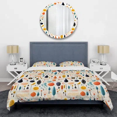 Design Art Pink Botancial Forms Pattern Iii Duvet Cover Set In Blue;orange
