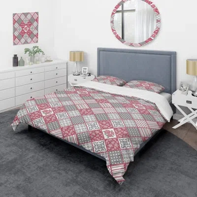 Design Art Pink Box Patchwork - Patterned Duvet Cover Set In Red,gray,white