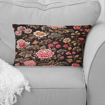 Design Art Pink Brown Blooming Daisy Gardens I - Modern Lumbar Pillow In Brown;pink
