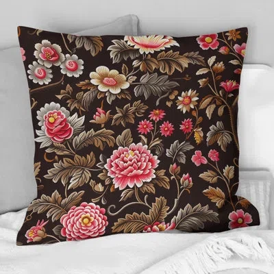 Design Art Pink Brown Blooming Daisy Gardens I - Modern Throw Pillow In Brown;pink