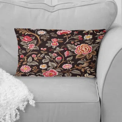 Design Art Pink Brown Blooming Daisy Gardens Iii - Modern Lumbar Pillow In Brown;pink