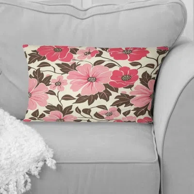 Design Art Pink Brown Blooming Daisy Gardens Iv - Modern Lumbar Pillow In Brown;pink
