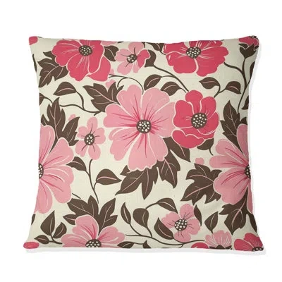 Design Art Pink Brown Blooming Daisy Gardens Iv - Modern Throw Pillow In Brown;pink