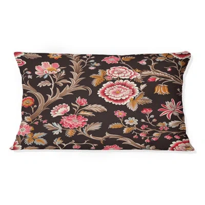 Design Art Pink Brown Blooming Daisy Gardens V - Modern Lumbar Pillow In Brown;pink