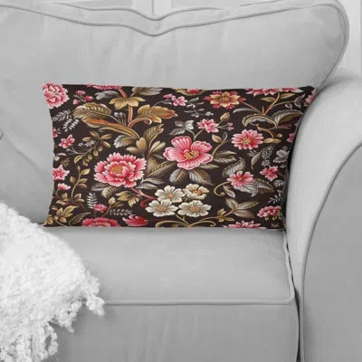 Design Art Pink Brown Blooming Daisy Gardens Vi - Modern Lumbar Pillow In Brown;pink