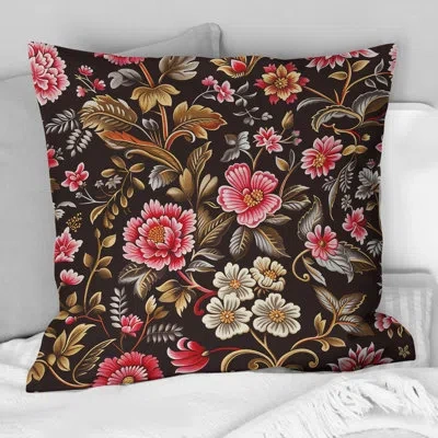 Design Art Pink Brown Blooming Daisy Gardens Vi - Modern Throw Pillow In Brown;pink