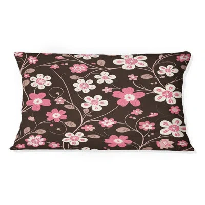 Design Art Pink Brown Blooming Daisy Gardens Vii - Modern Lumbar Pillow In Brown;pink
