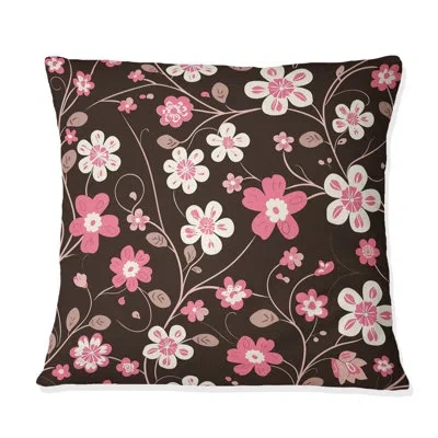 Design Art Pink Brown Blooming Daisy Gardens Vii - Modern Throw Pillow In Brown;pink