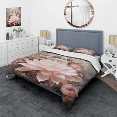 Design Art Pink Buddhism Lotus Of Wisdom - Buddhism Duvet Cover Set - Microfiber Polyester In Beige;pink