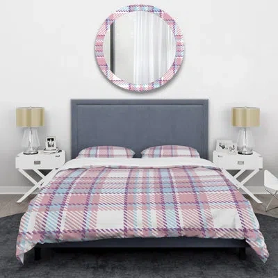 Design Art Pink Checked Tartan - Abstract Duvet Cover Set - Microfiber Polyester