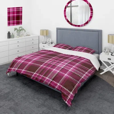 Design Art Pink Checked Tartan - Abstract Duvet Cover Set - Microfiber Polyester In Pink,red