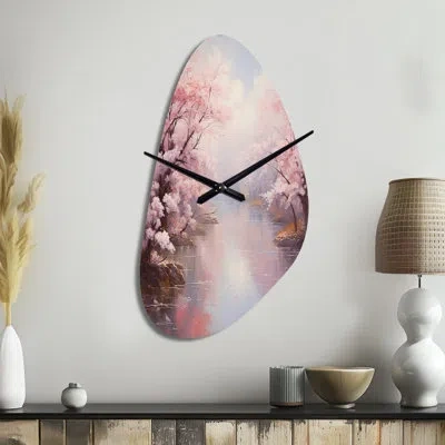 Design Art Pink Cherry Blossom Romantic Impression Iv - Cherry Blossom Unique Shape Metal Wall Clock, Pink Free