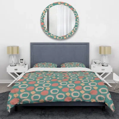 Design Art Pink Circle Pattern - Abstract Duvet Cover Set - Microfiber Polyester In Pink,green