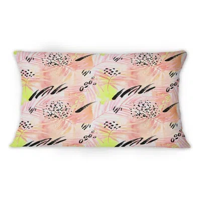 Design Art Pink Colored Palm Leaf Retro Graphical Elements -1 Patterned Printed Throw Pillow
