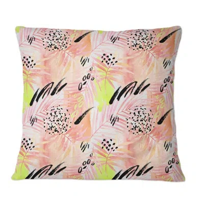 Design Art Pink Colored Palm Leaf Retro Graphical Elements - Patterned Printed Throw Pillow