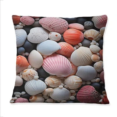 Design Art Pink Coral Seashell On The Beach - Coastal Beach Sand Printed Throw Pillow In Red;pink