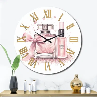 Design Art Pink Cosmetics Elegant Make-up Illustration Metal Wall Clock