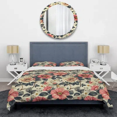 Design Art Pink Cream Blooming Daisy Gardens - Modern Duvet Cover Set In Pink;cream