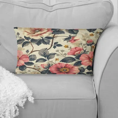 Design Art Pink Cream Blooming Daisy Gardens - Modern Lumbar Pillow In Pink;cream