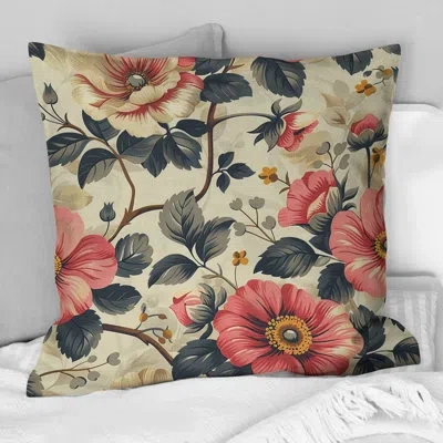 Design Art Pink Cream Blooming Daisy Gardens - Modern Throw Pillow In Pink;cream