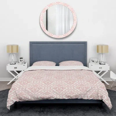 Design Art Pink Damask - Abstract Duvet Cover Set - Microfiber Polyester