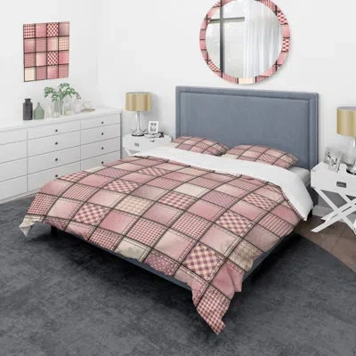 Design Art Pink Denim Patchwork - Patterned Duvet Cover Set In Pink,black