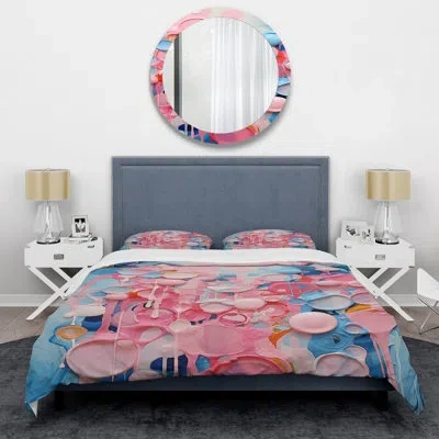 Design Art Pink Digital Melodic Fusion Ii - Abstract Collages Duvet Cover Set In Blue;pink