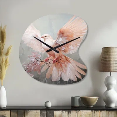 Design Art Pink Dove Winged Messenger - Dove Irregular Shape Metal Wall Clock, Modern Asymmetrical Wall Clock P